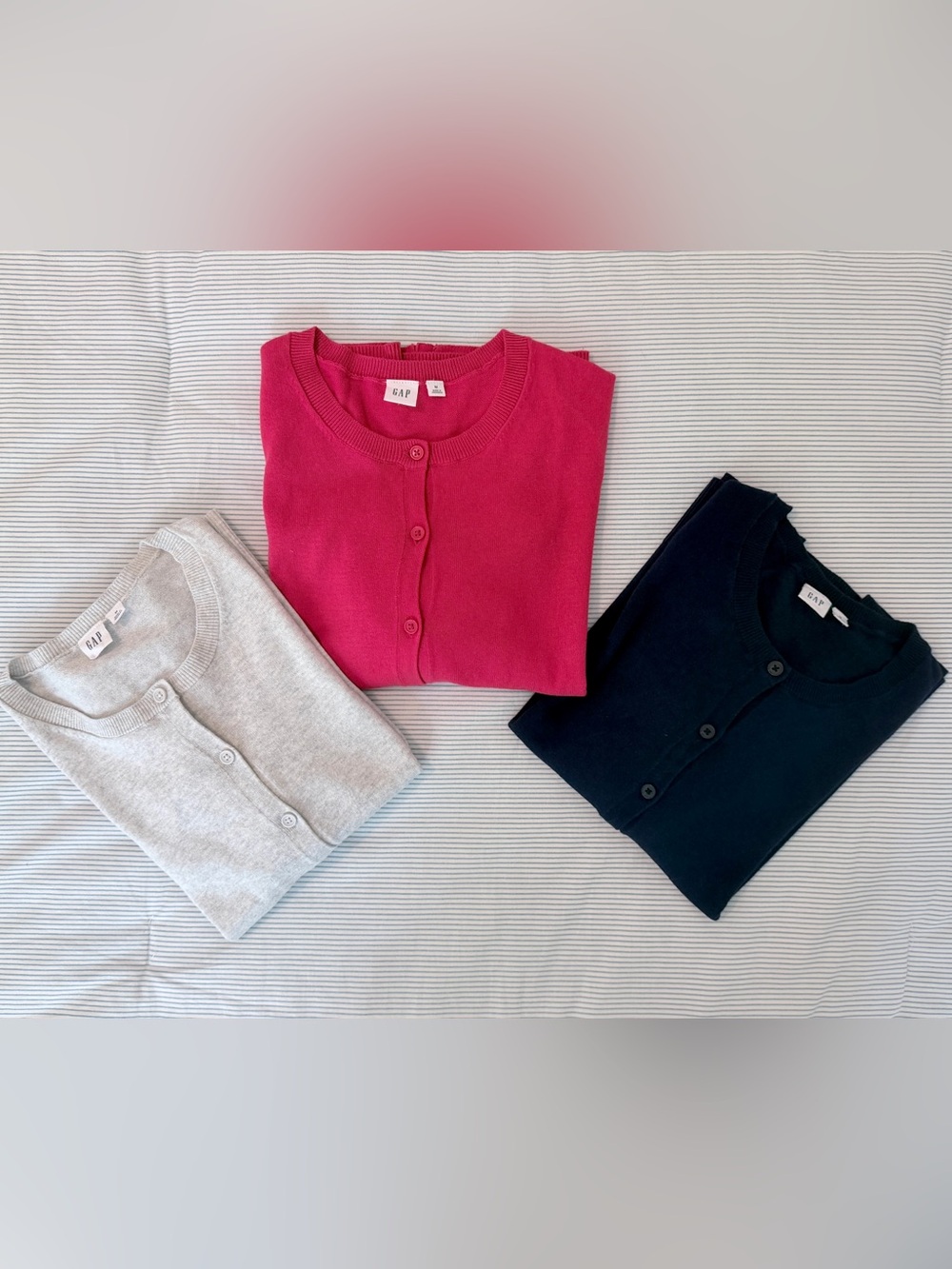 GAP Women's Button-Front Cardigan Trio - Red, Gray, Navy